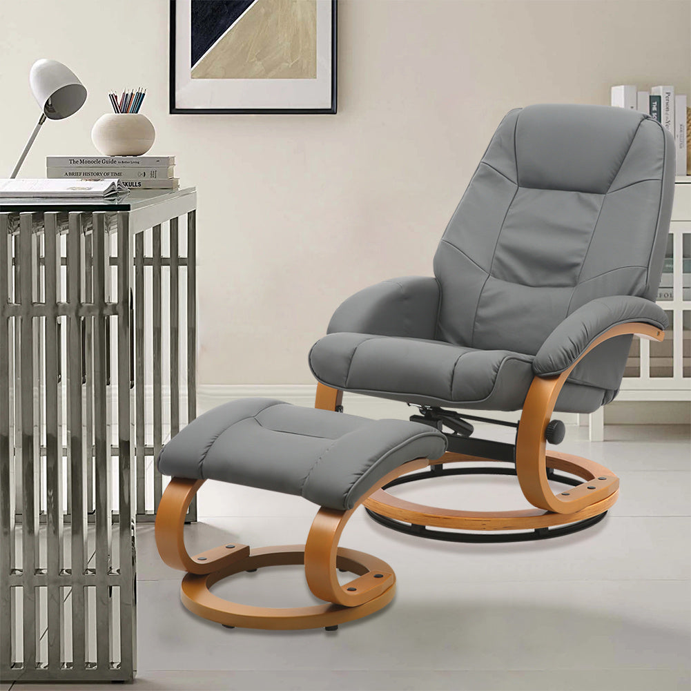 Walnut color/Black Brown/Grey/Ergonomic Executive Office Reclining Chair with Footstool