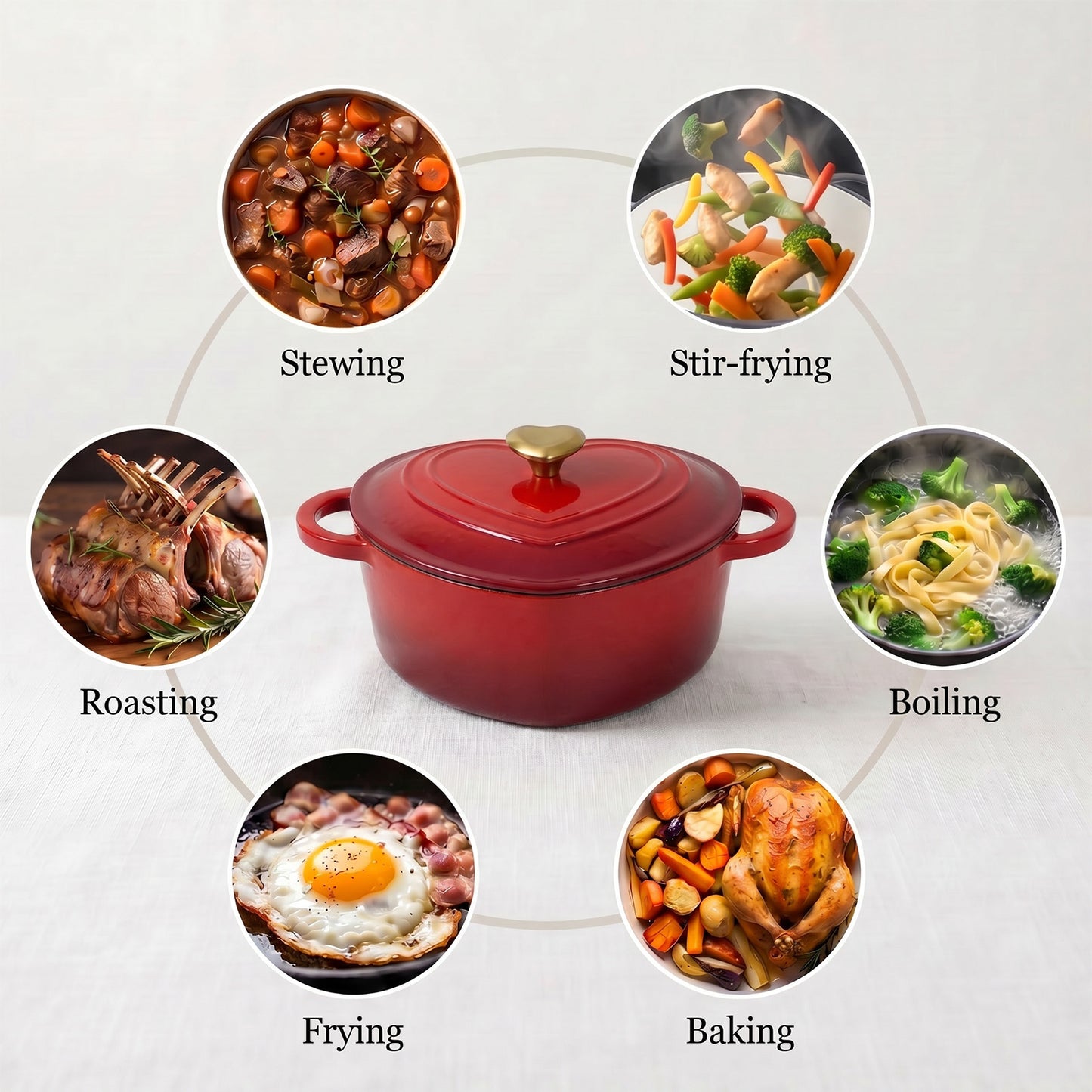 Enamelled Cast Iron Heart-Shaped Dutch Oven Pot with Lid