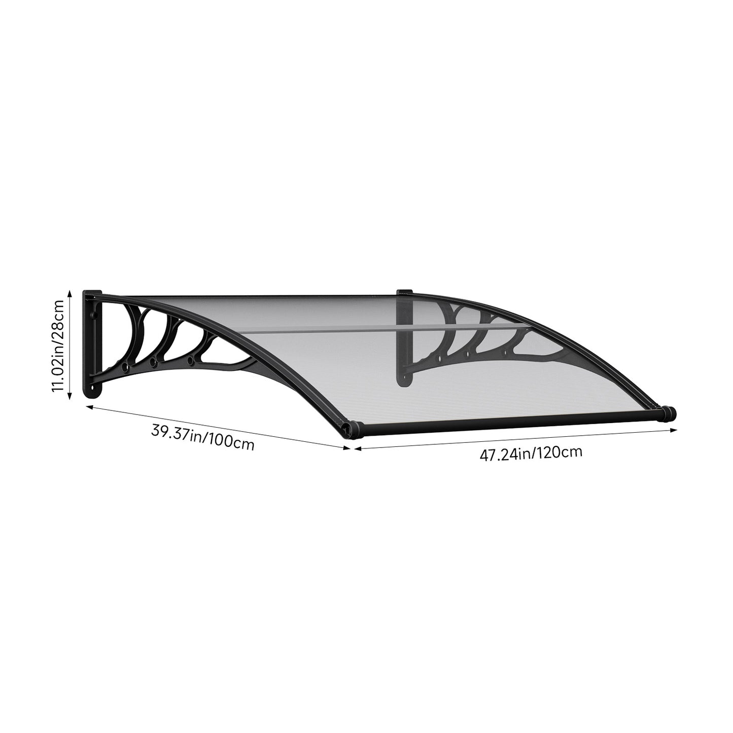Black Outdoor Door Canopy Window Awning with Drainage Channel