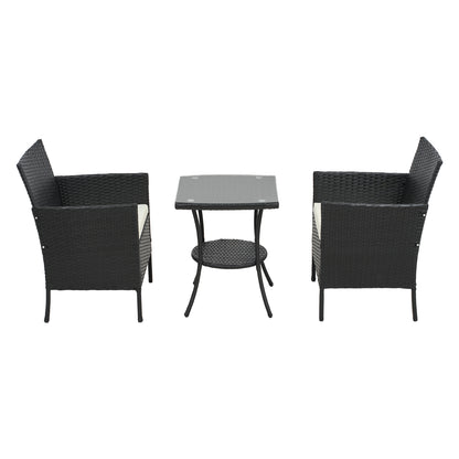 3-Piece PE Rattan Wicker Garden Furniture Bistro Set