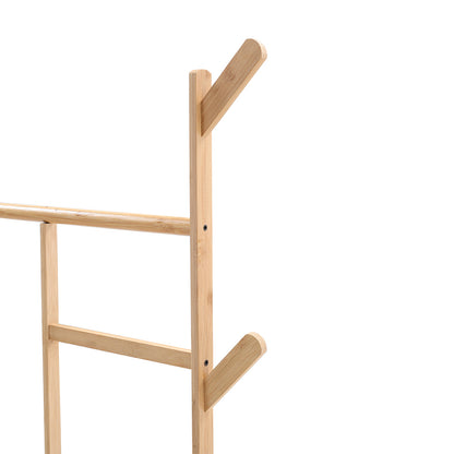 Bamboo Clothes Rack with Bottom Shelf Shoe Clothing Organizer