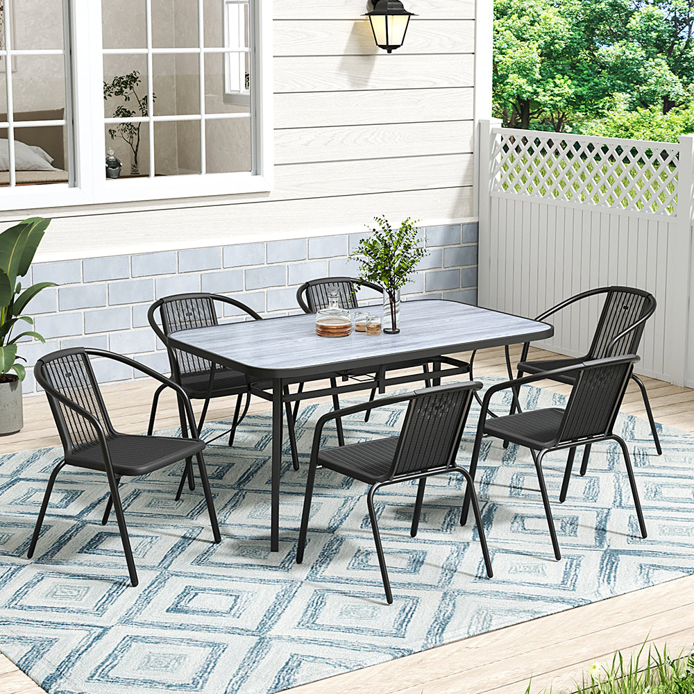 Garden Tempered Glass Wood Grain Coffee Table With Parasol Hole