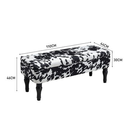 Cow Print Velvet Upholstered Storage Bench