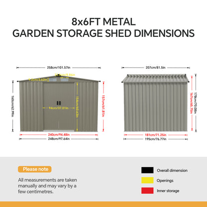 8x6 FT Large Metal Garden Tool Storage Shed