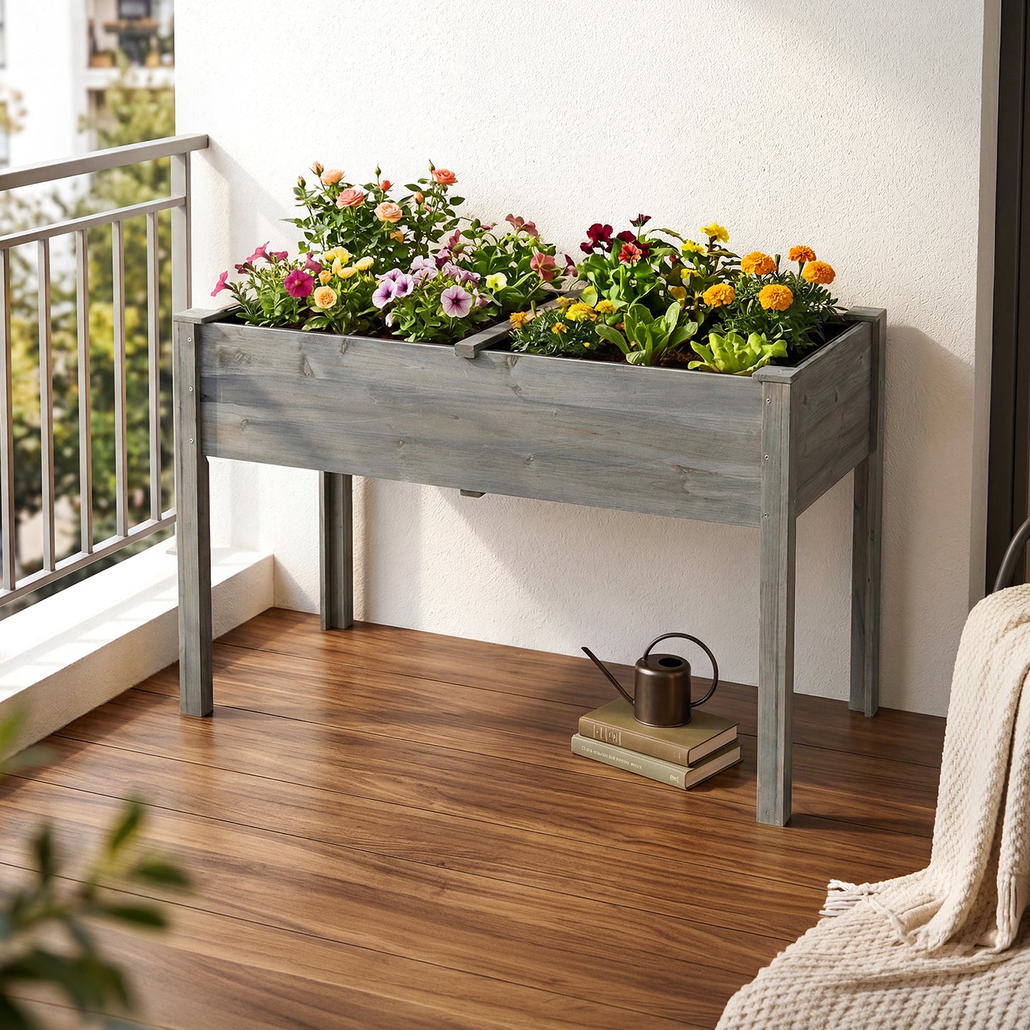 Elevated Rectangular Raised Garden Bed with Drainage Holes