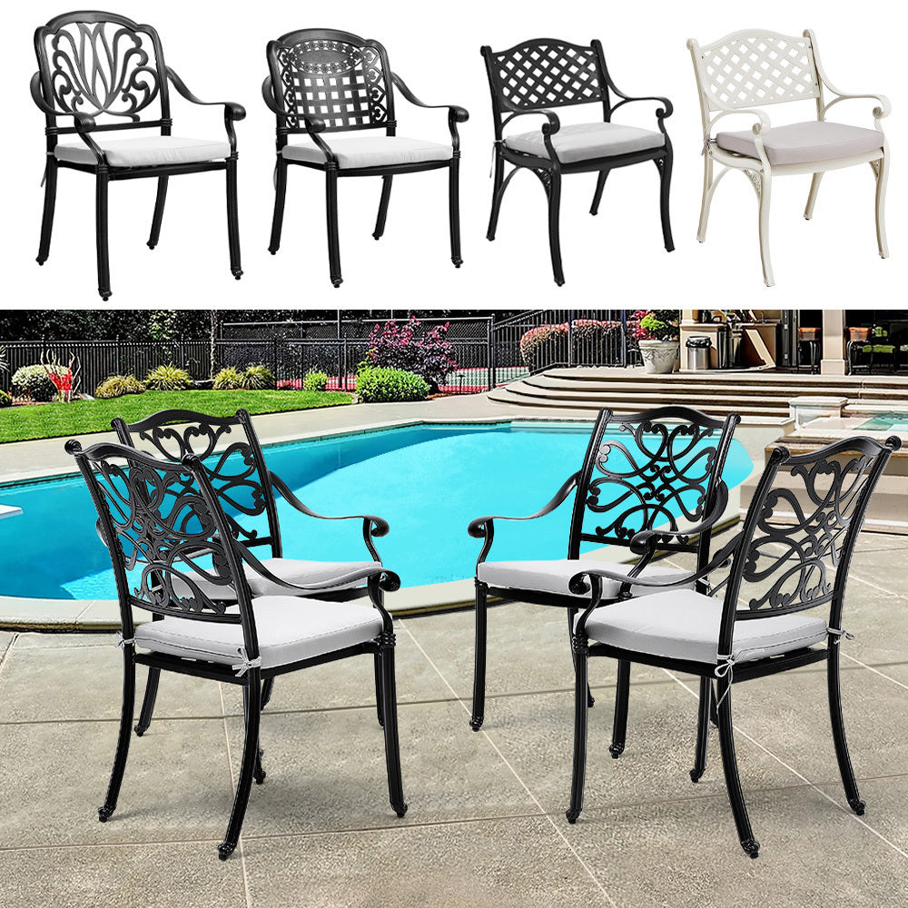 Black/ White Retro Set of 2 Cast Aluminum Garden Chairs