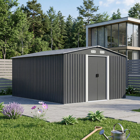 12x10 FT Metal Apex Roof Garden Tool Shed