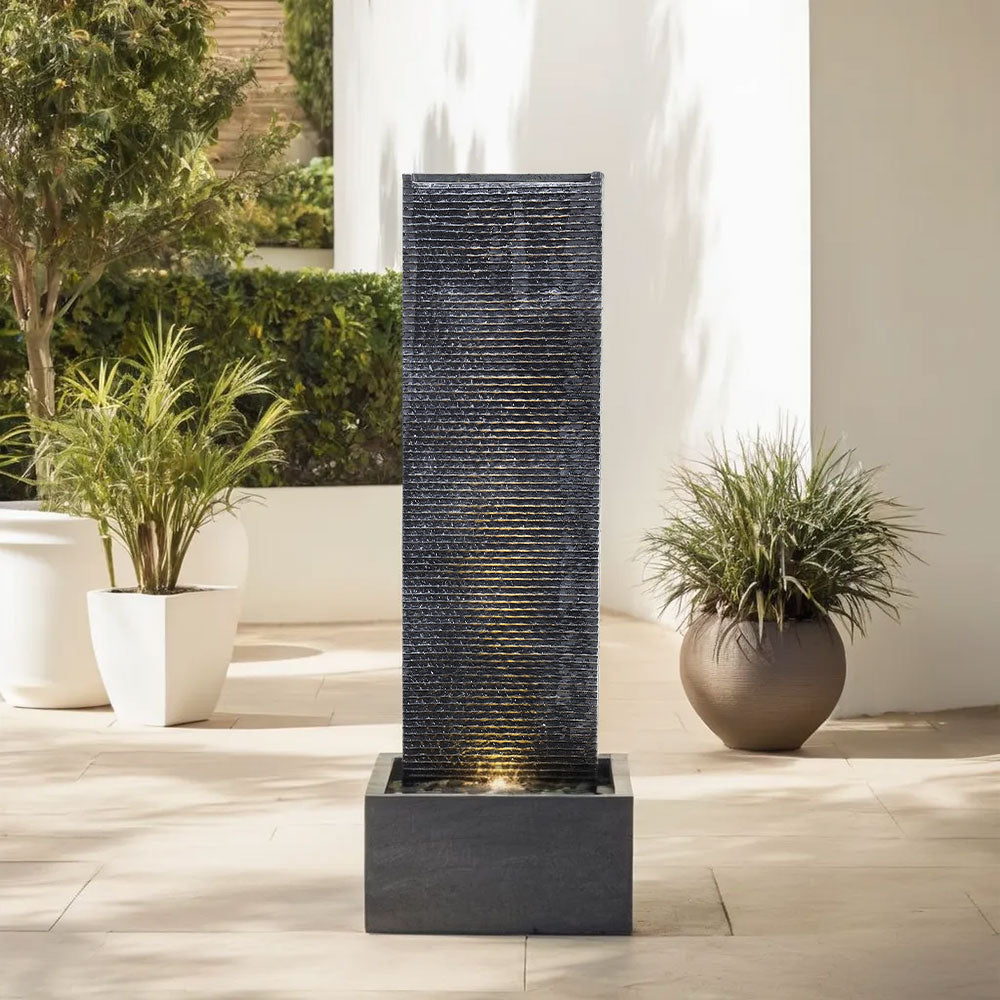 Rectangle Stone-Styled Cascading Waterfall Fountain with LED Lights