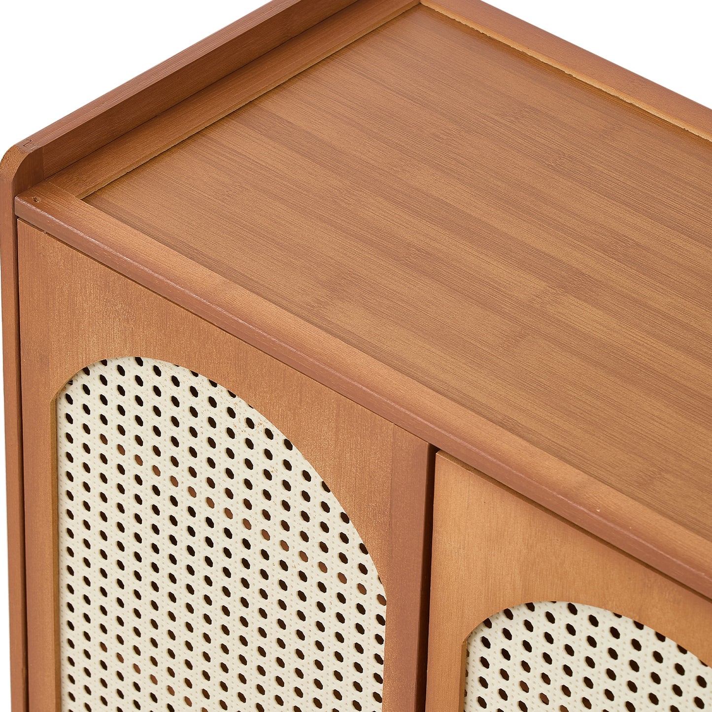 95CM H Modern Shoe Storage Cabinet with Rattan-Effect 2 Doors
