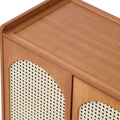 95CM H Modern Shoe Storage Cabinet with Rattan-Effect 2 Doors