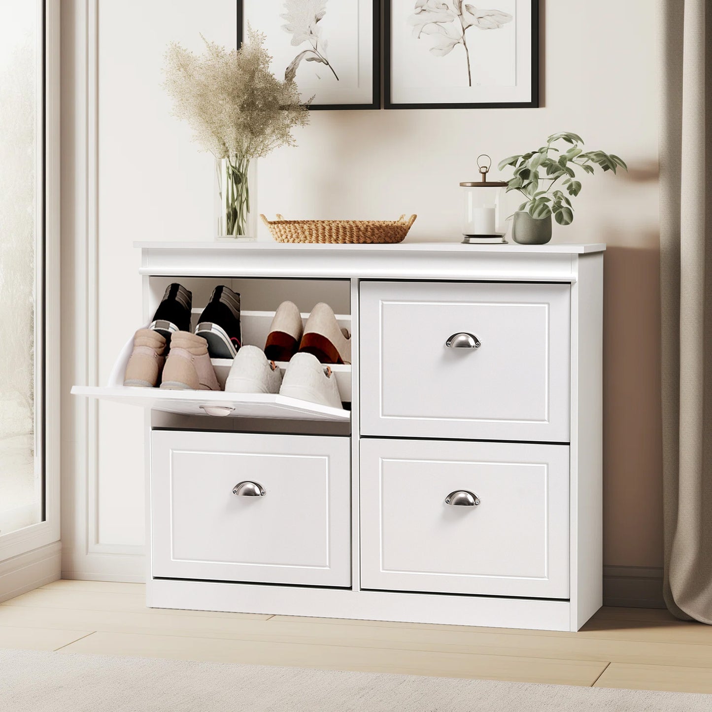 2-Tier Flip Down Shoe Bench Cabinet