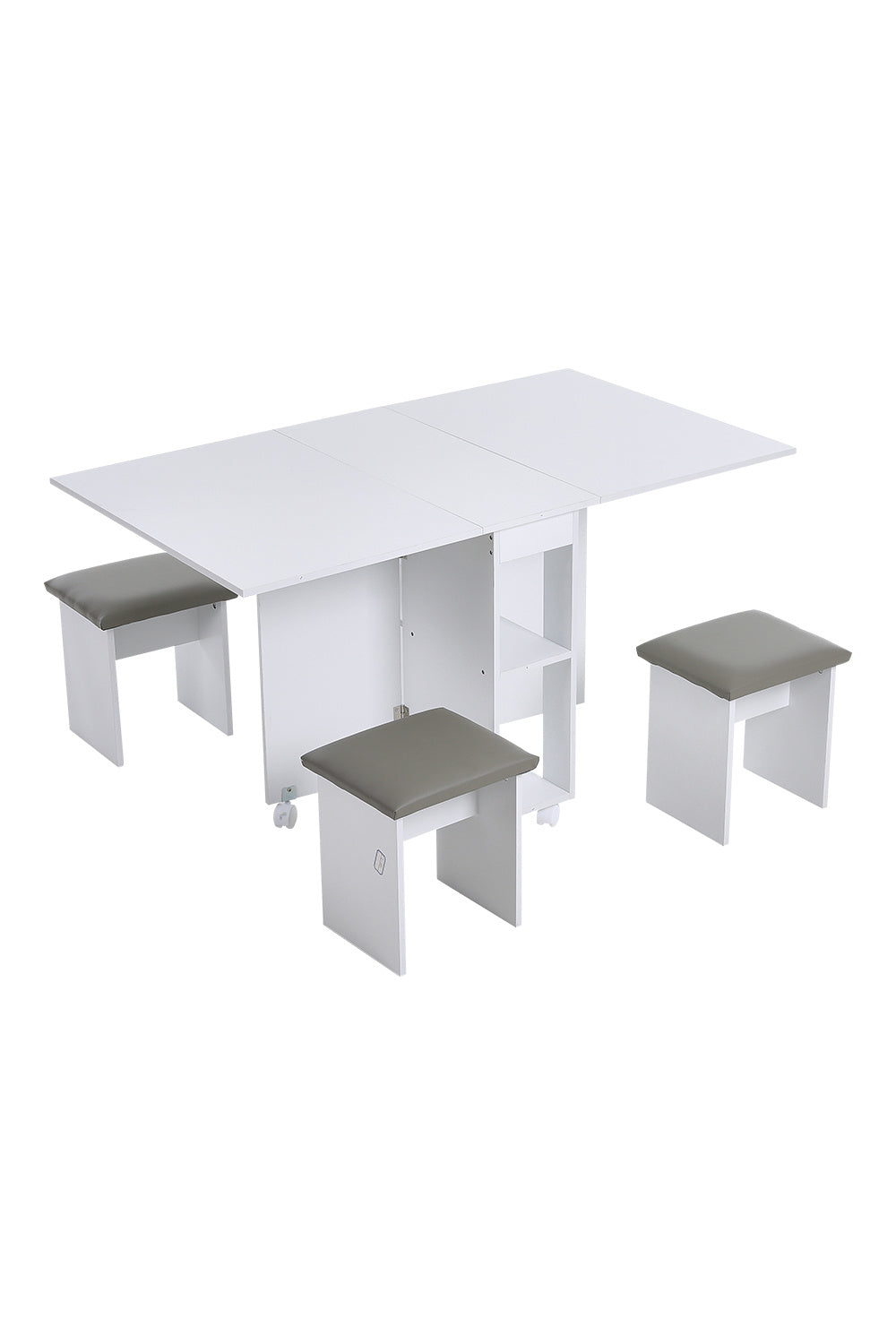 Versatile Expandable Dining Table Set, Drop-Leaf Table with Storage Shelves and Wheels