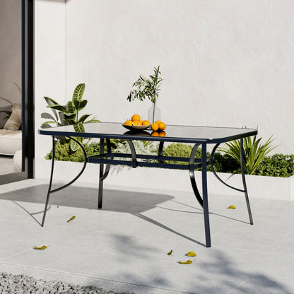 glass patio table with umbrella hole uk Rectangular Outdoor Dining Table with Tempered Glass Top and Parasol H – Garden Sanctuary