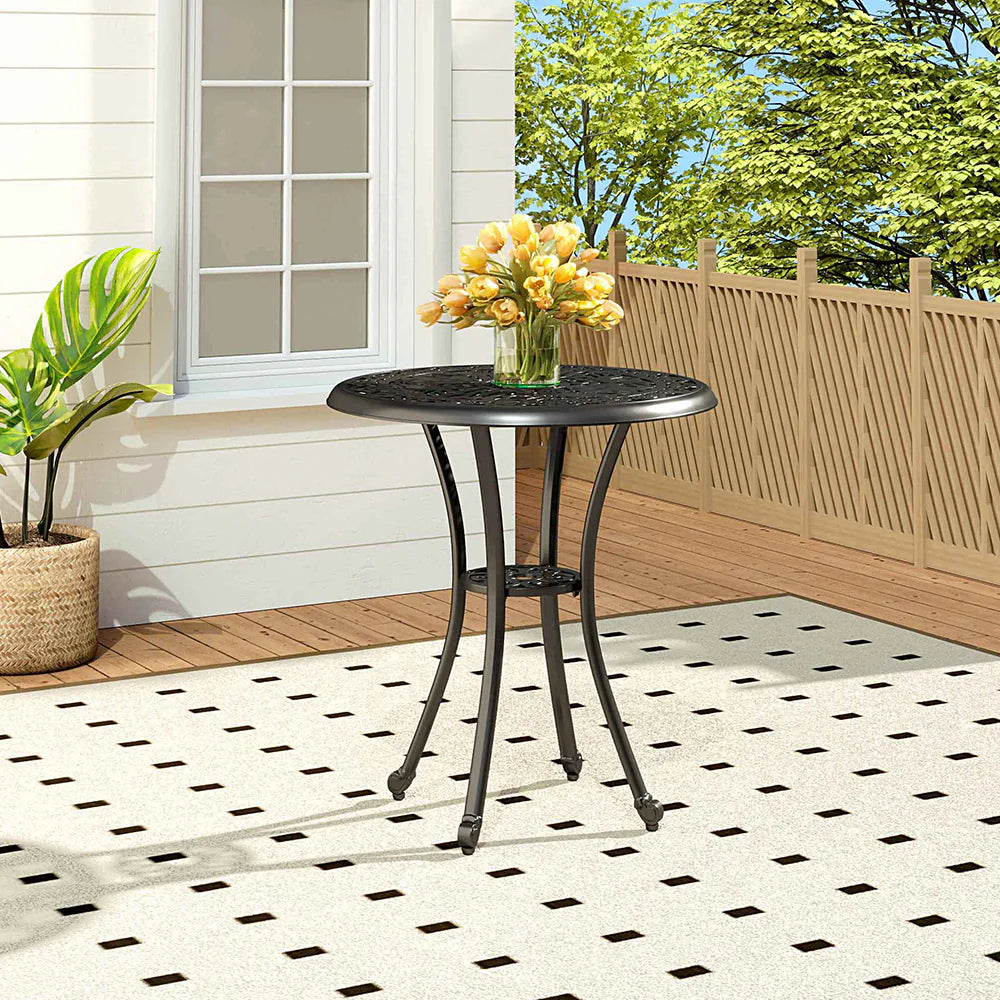 Black Round Patio Dining Table with Umbrella Hole