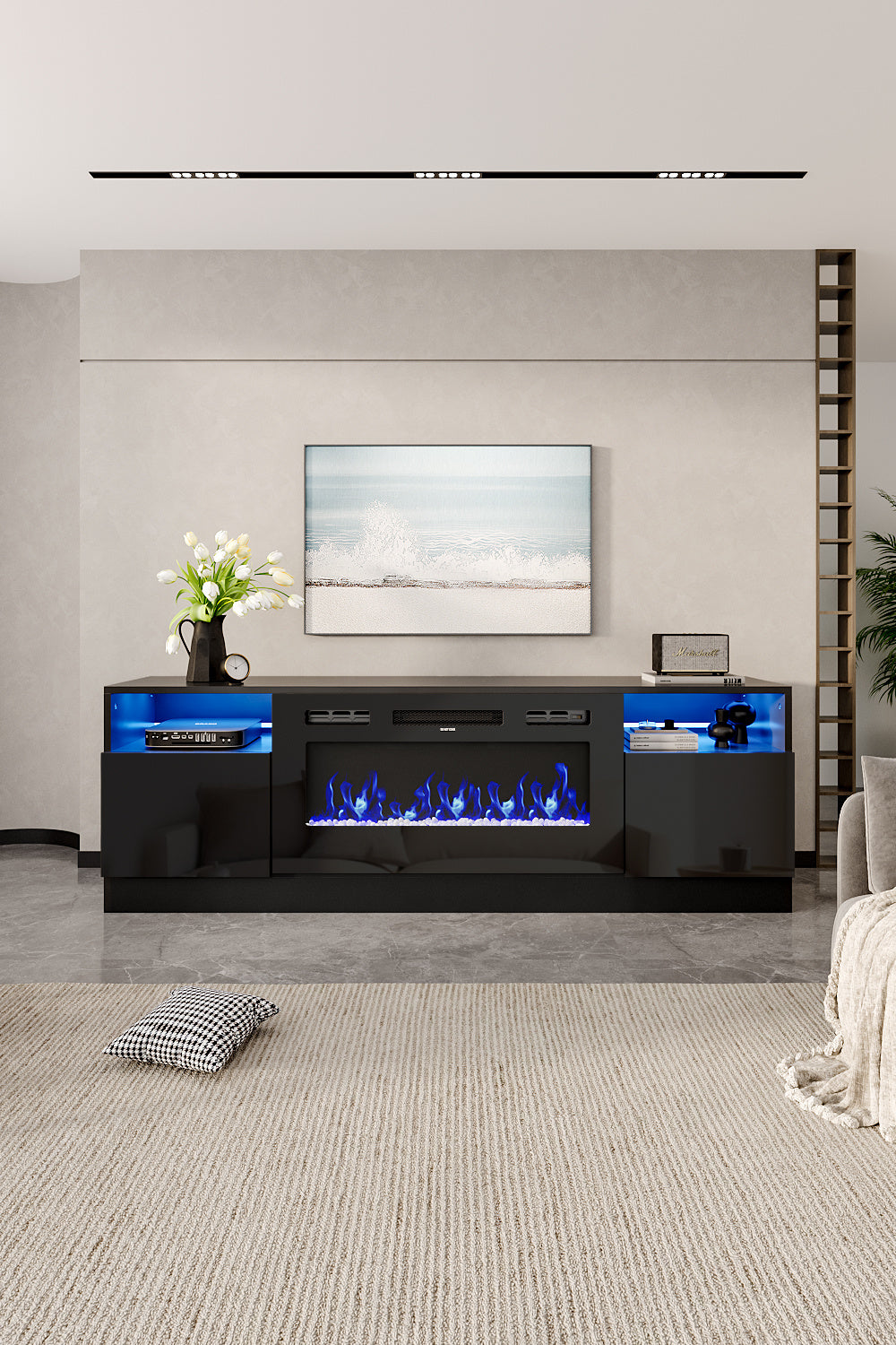 Recessed Electric Fireplace TV Stand with Closed Storage