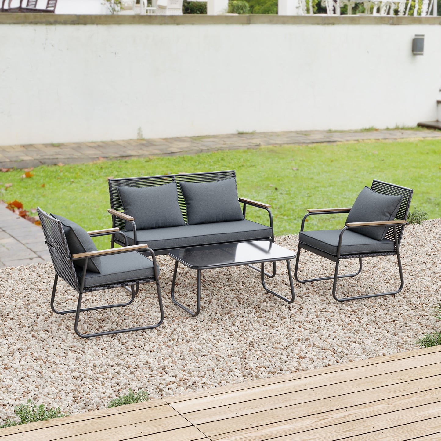 4 Seater PE Rattan Patio Conversation Garden Furniture Set