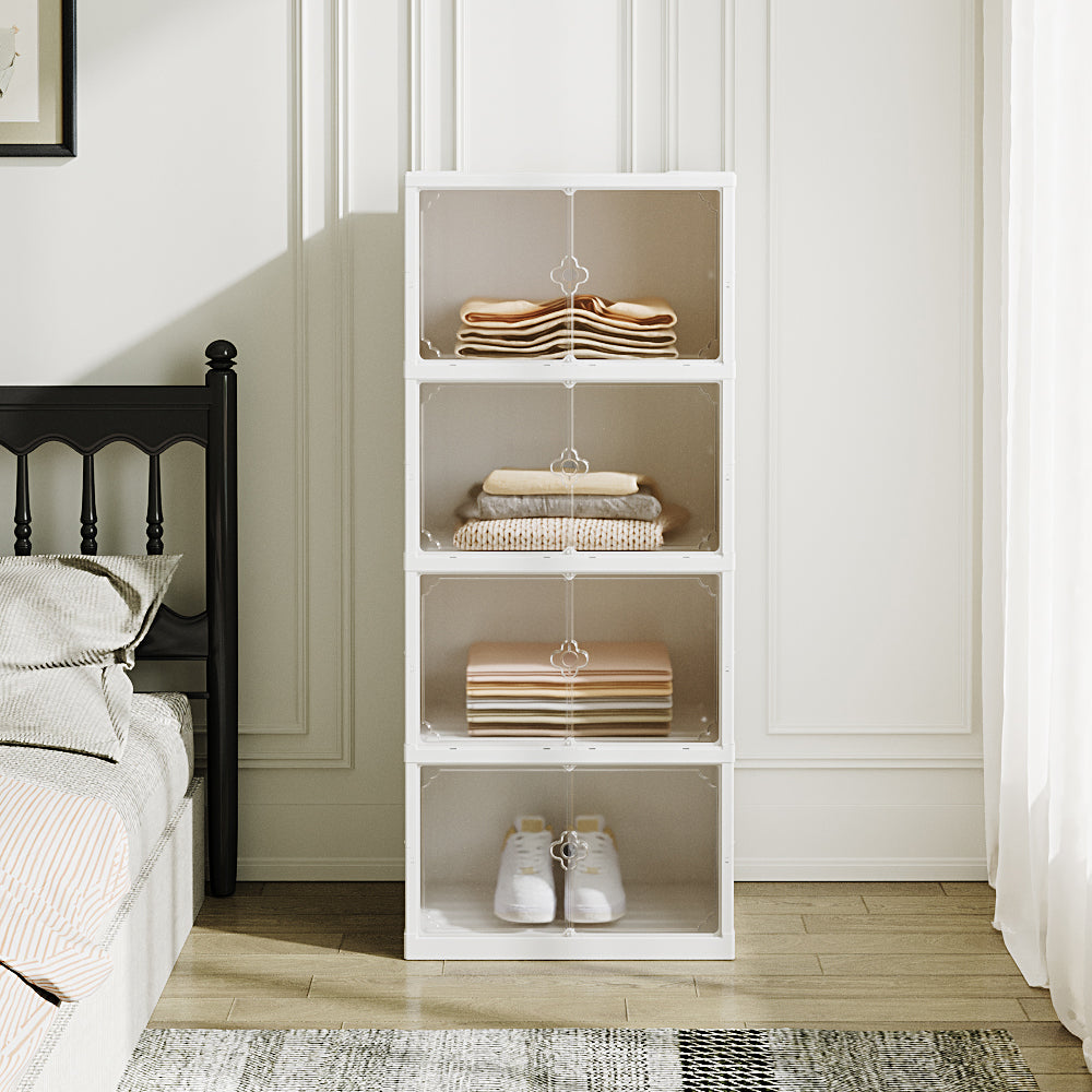 4-Tier Foldable Storage Cabinet Shoes Organizer with Doors