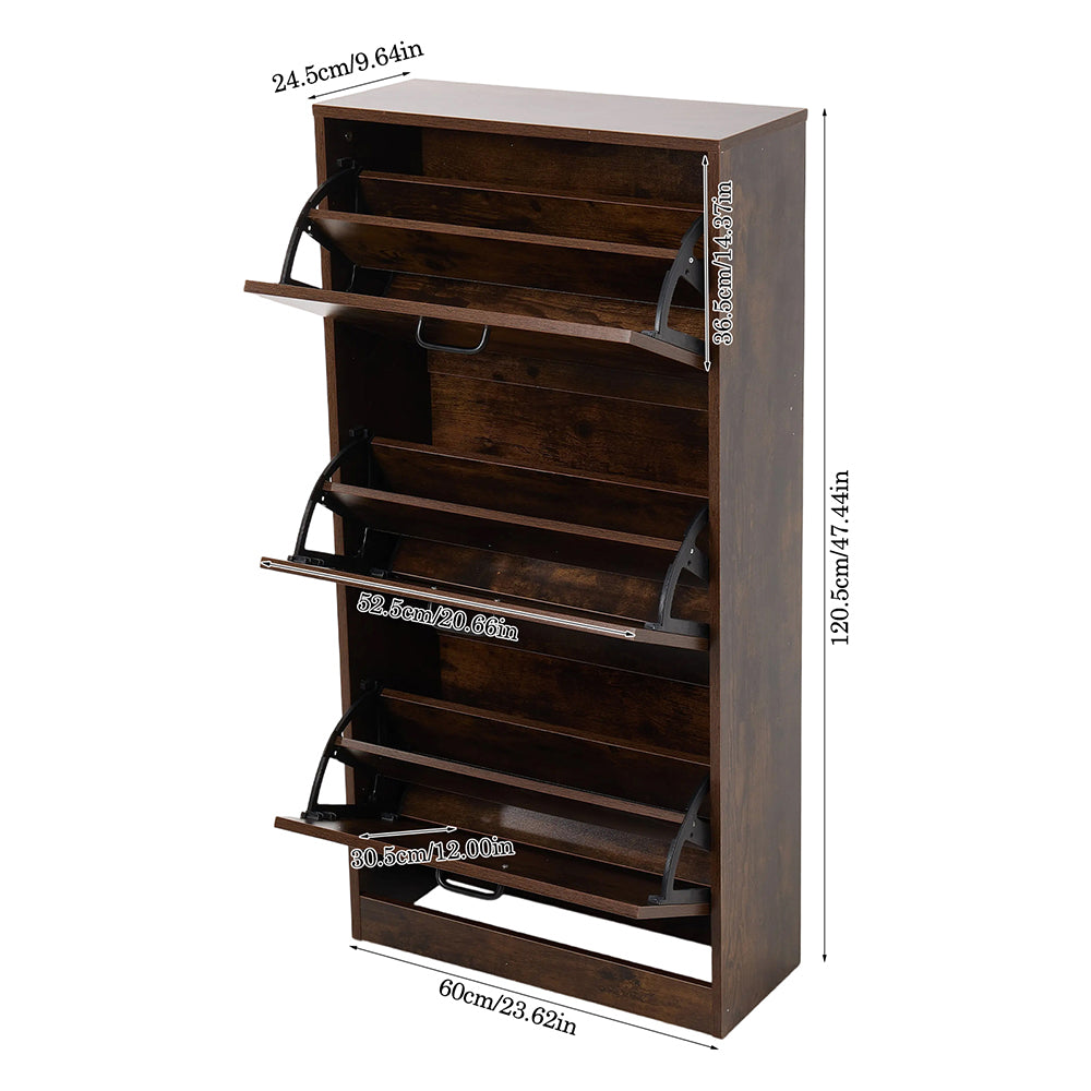 3-Tier Wooden Shoe Storage Cabinet with Flip-Down Drawers
