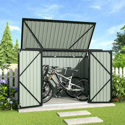 200CM Wide Outdoor Metal Garbage Storage Shed with Hinged Lid
