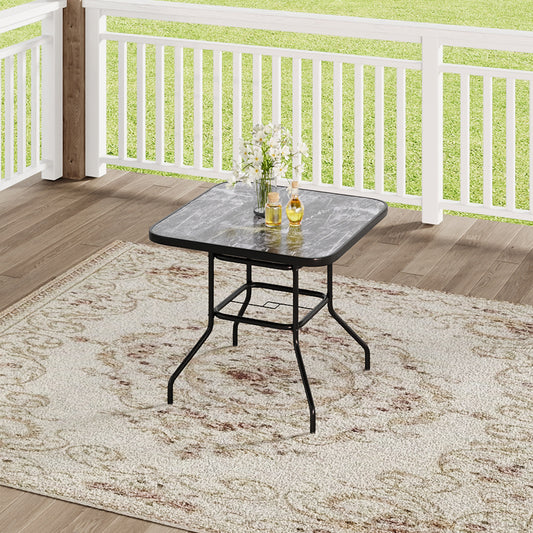 Black Garden Square Marble Patio Table With Umbrella Hole