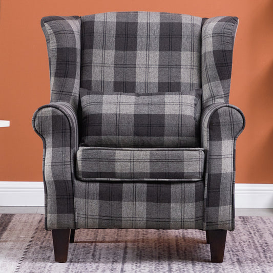 Tartan Tub Chair with Wood Legs and Cushion