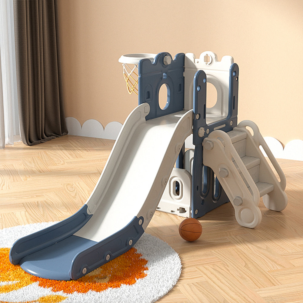 Kids Playset with Slide and Basket Hoop Indoor Toddler Playground