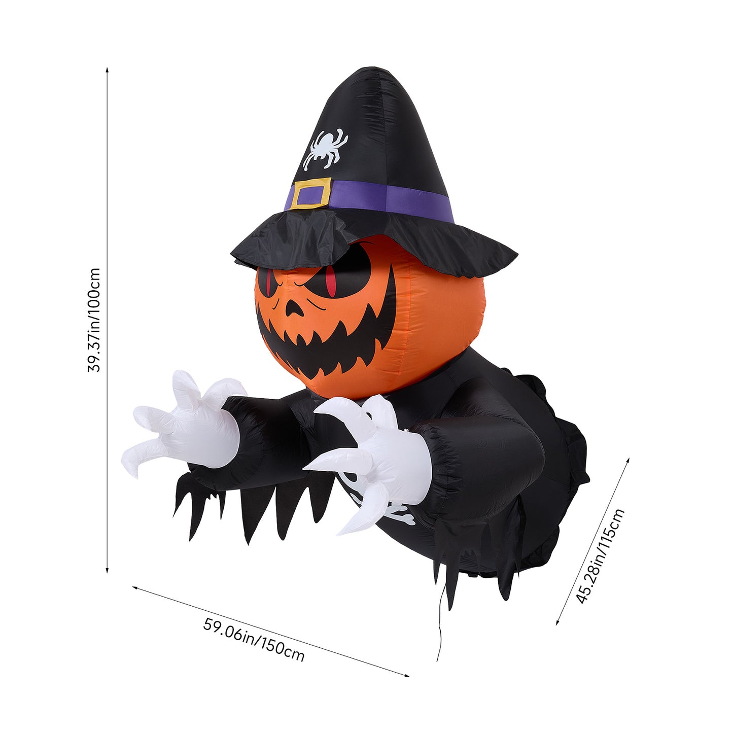100cm Blow-Up Halloween Pumpkin Witch Inflatable Decoration with Built-in LED Lights