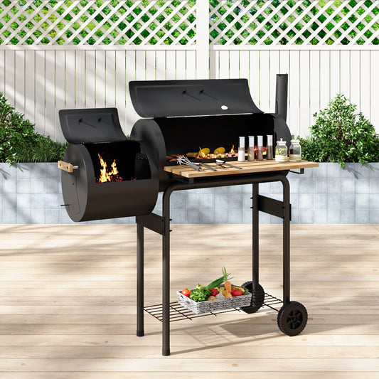 Portable Outdoor Charcoal BBQ Grill with Offset Smoker