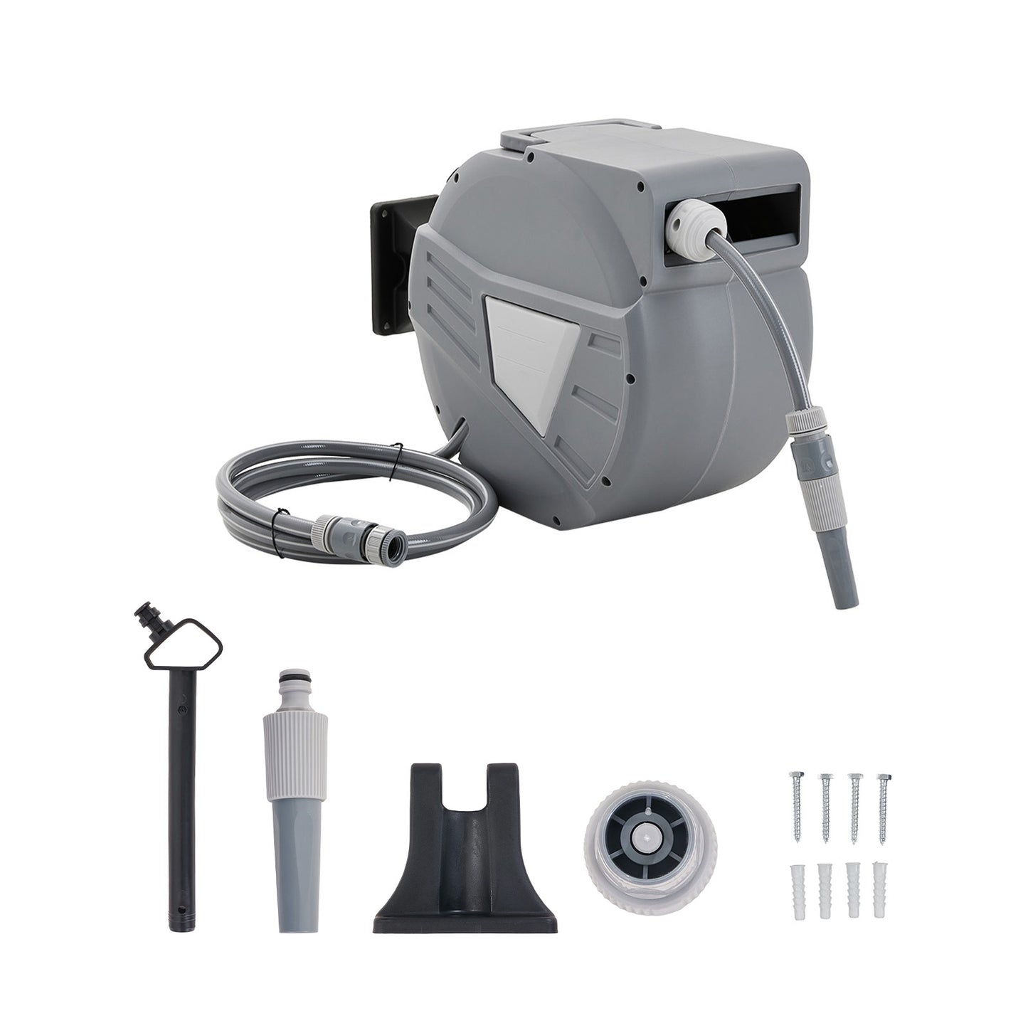 Wall Mounted Retractable Garden Hose Reel with Spray Nozzle