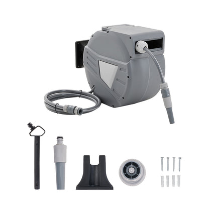 Wall Mounted Retractable Garden Hose Reel with Spray Nozzle