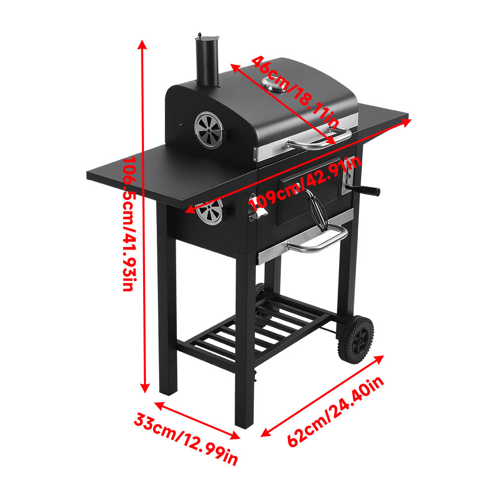 Black Outdoor Charcoal Grill with Smoke Stack