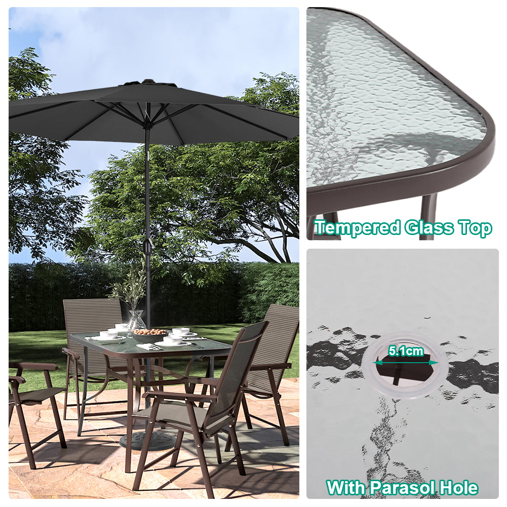 105CM Wide Square Glass-Top Outdoor Dining Table with Parasol Hole – Garden Sanctuary