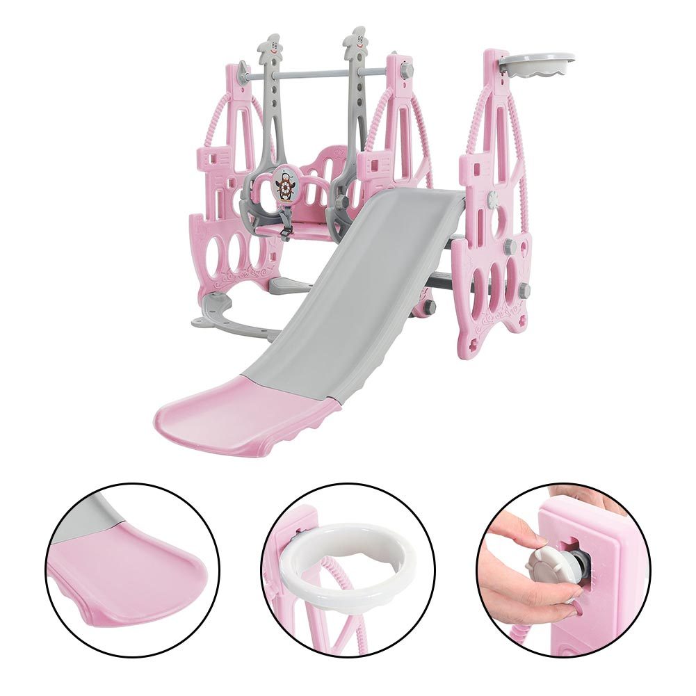 Blue/Pink 3 in 1 Kids Swing and Slide Set Toddler Climber Playset