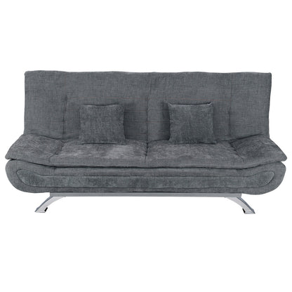 190cm Wide Grey 3 Seater Sofa Linen Convertible Sofa Bed with 2 Pillows