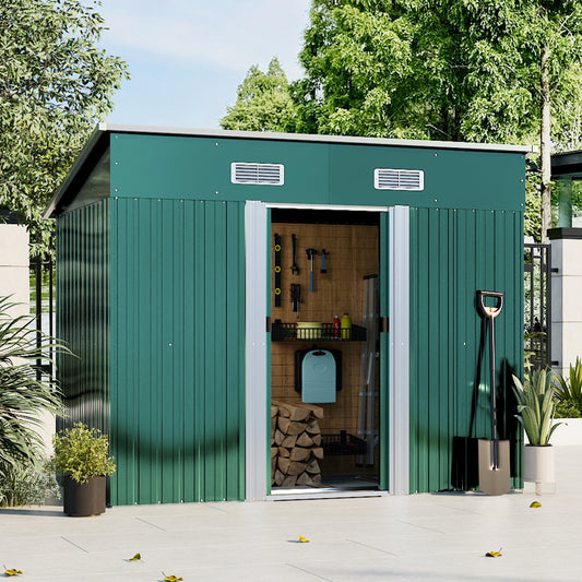 Metal Garden Storage Shed with Skillion Roof Top and Metal Base