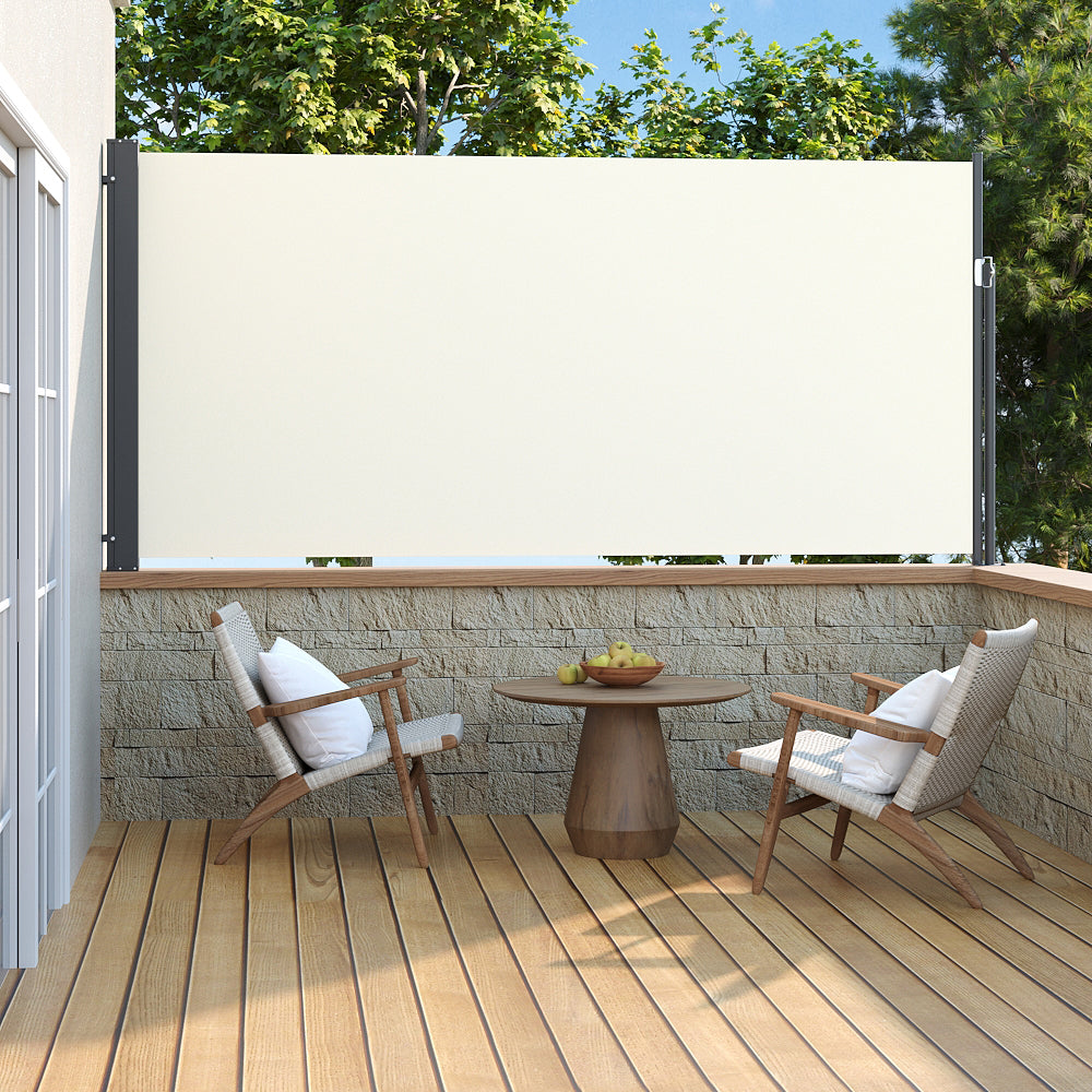 Outdoor Retractable Privacy Side Awning - Beige