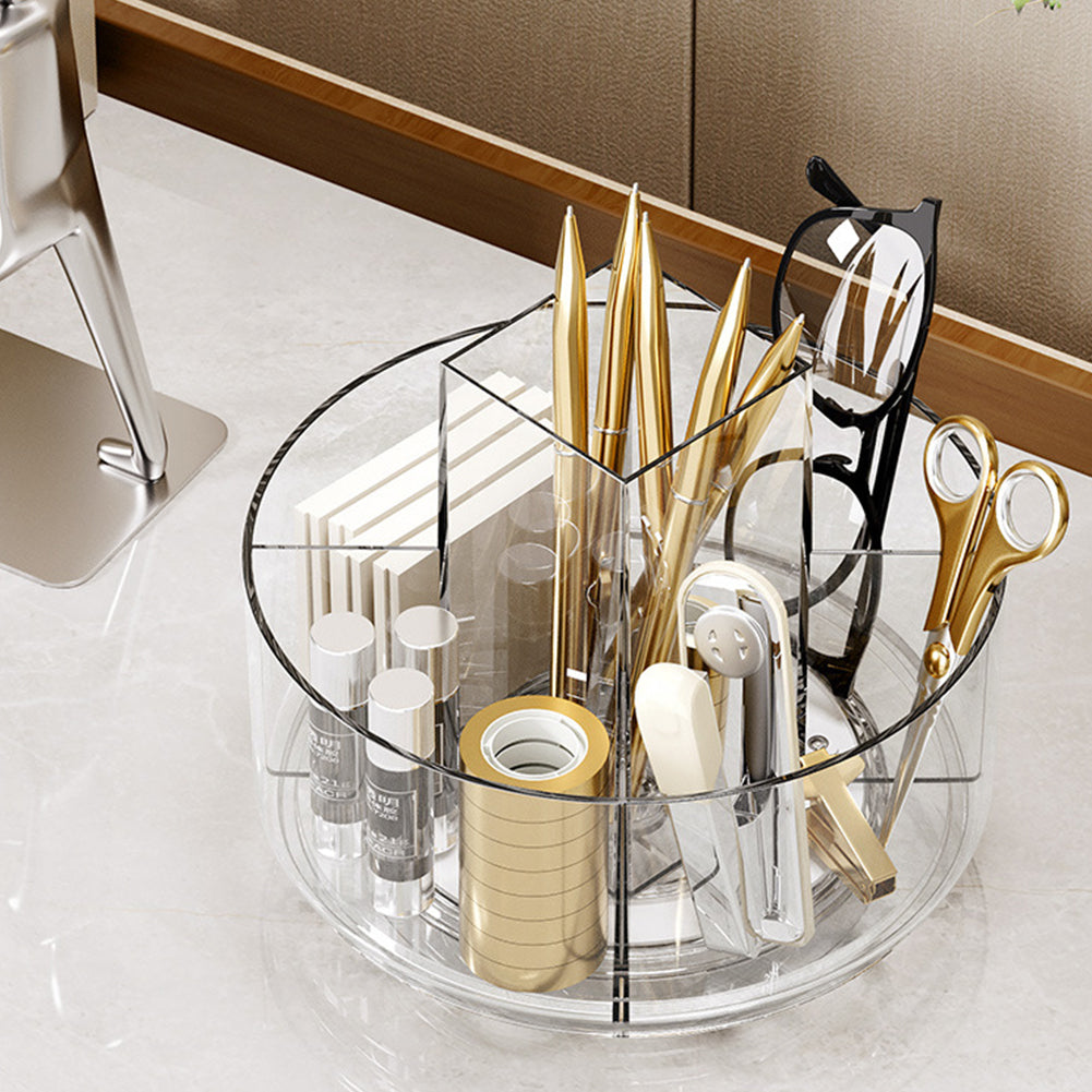 Circular Chic Transparent Makeup Storage Carousel with Brush Holder for Desktop