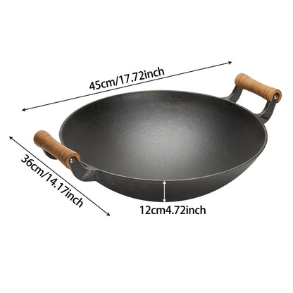 Round Cast Iron Wok with Dual Handles