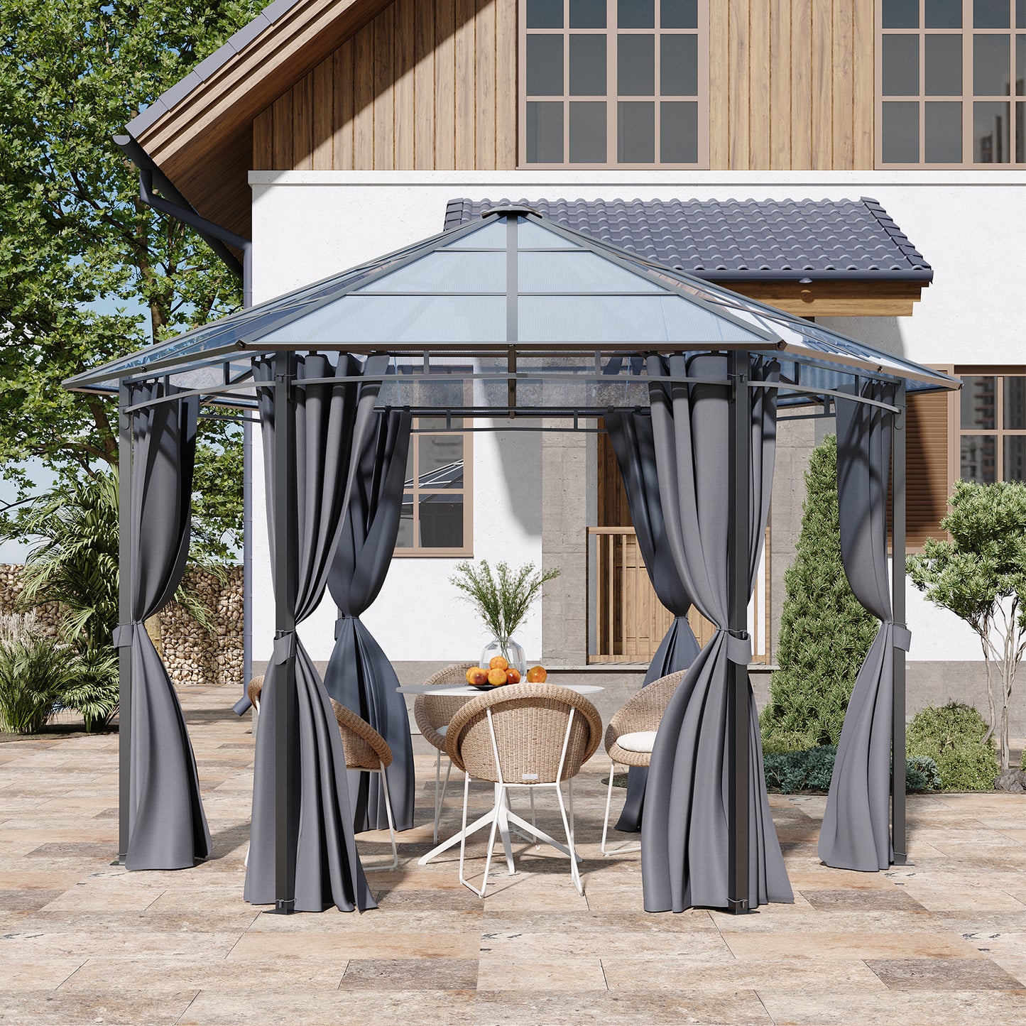 Dark Grey Aluminum & Steel Hexagonal Polycarbonate Canopy