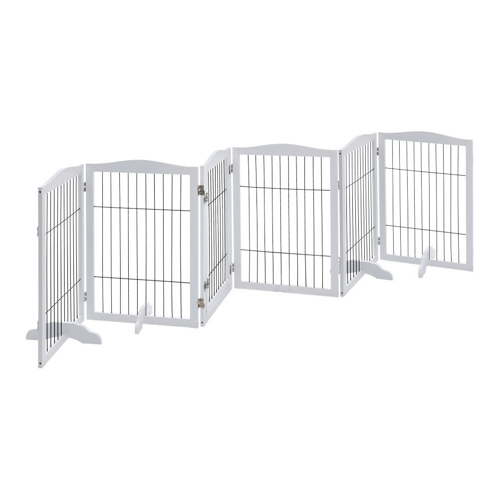 White 6-Panel Wooden Folding Pet Playpen