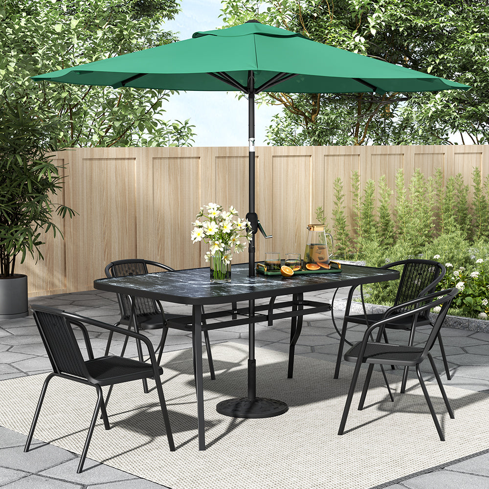 Black Garden Square Marble Patio Table With Umbrella Hole