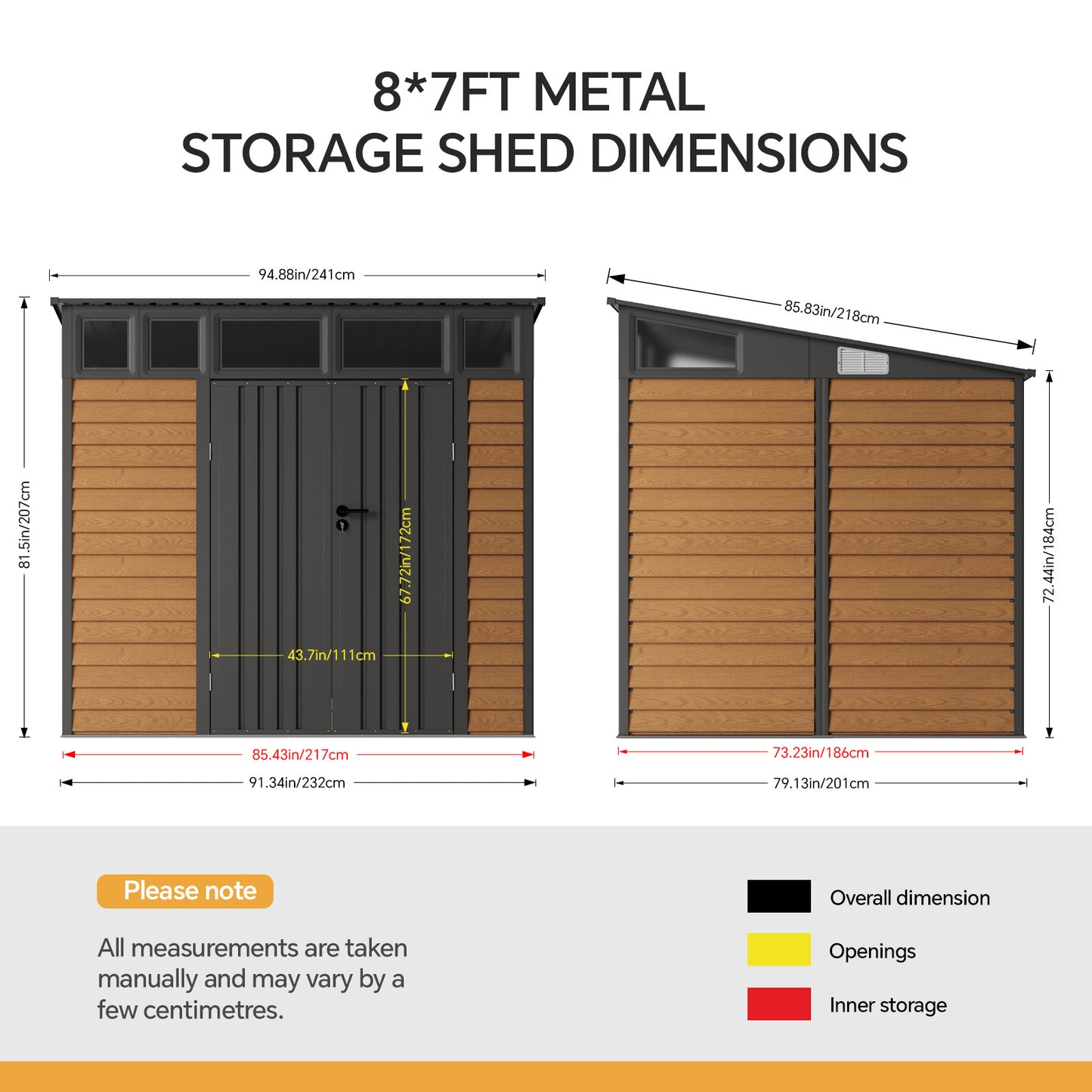 8x7 FT Large Metal Garden Tool Storage Shed
