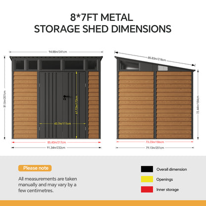 8x7 FT Large Metal Garden Tool Storage Shed
