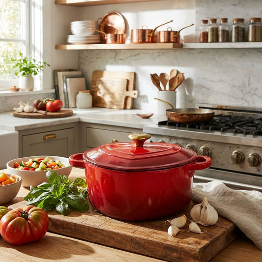 Enamelled Cast Iron Heart-Shaped Dutch Oven Pot with Lid