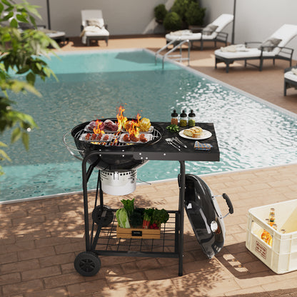 Outdoor Round Charcoal Grill with Side Table