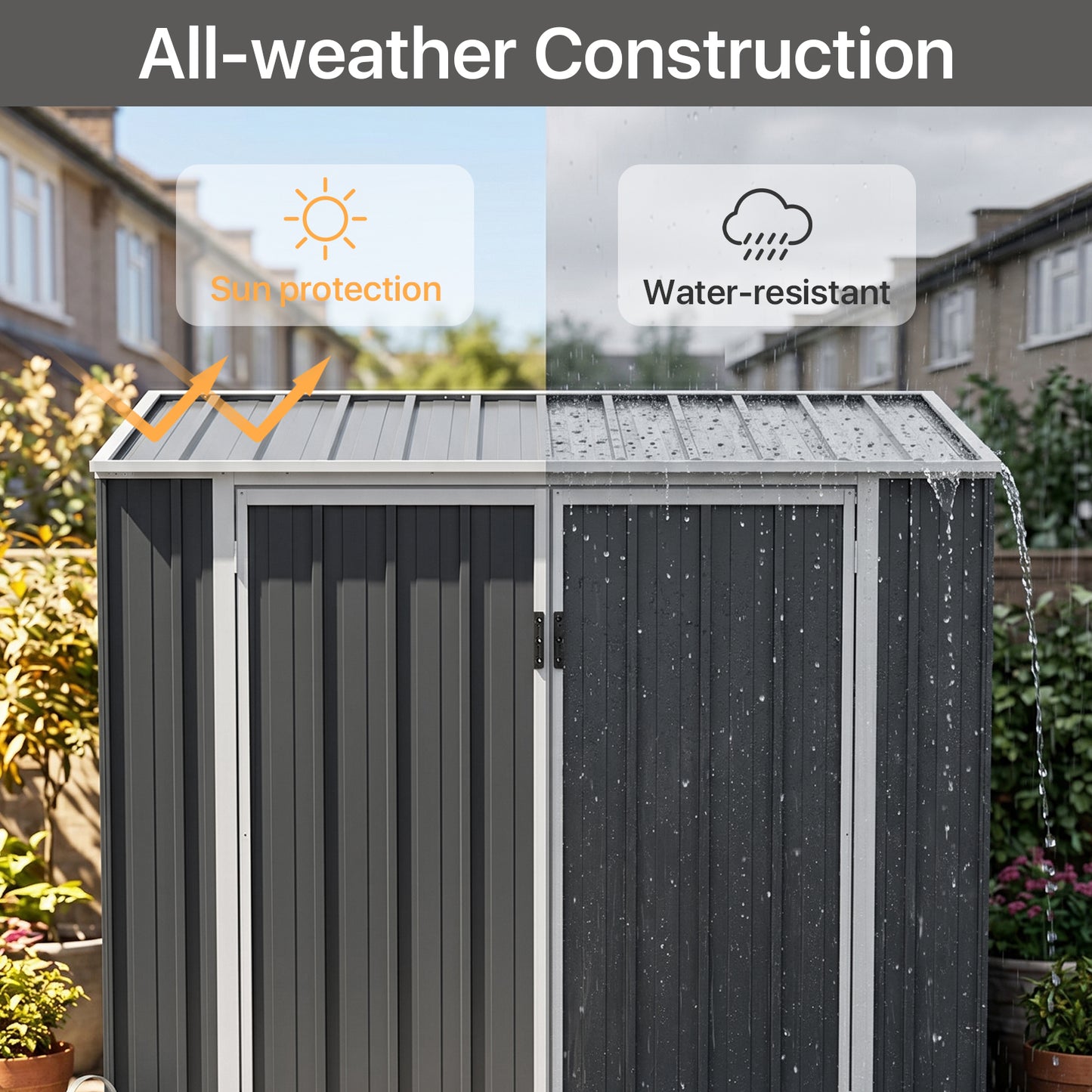5x3ft Grey Metal Bin Storage Shed Pent Roof Lockable