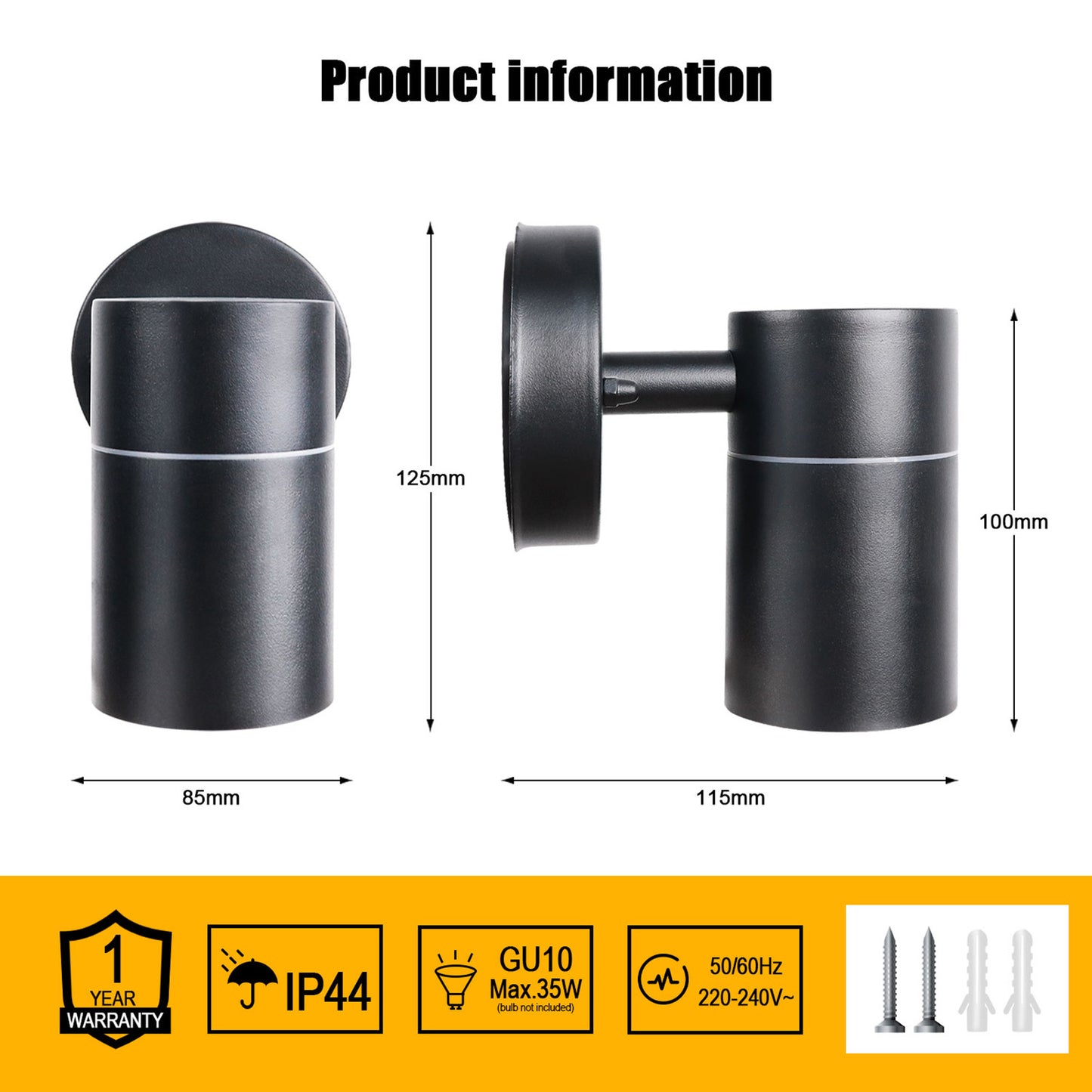GU10 Outdoor Metal Single Downlight Wall Light