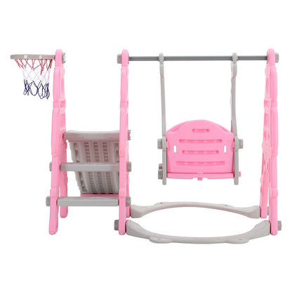 Blue/Pink Kids Toddler Swing and Slide Set with Basketball Hoop