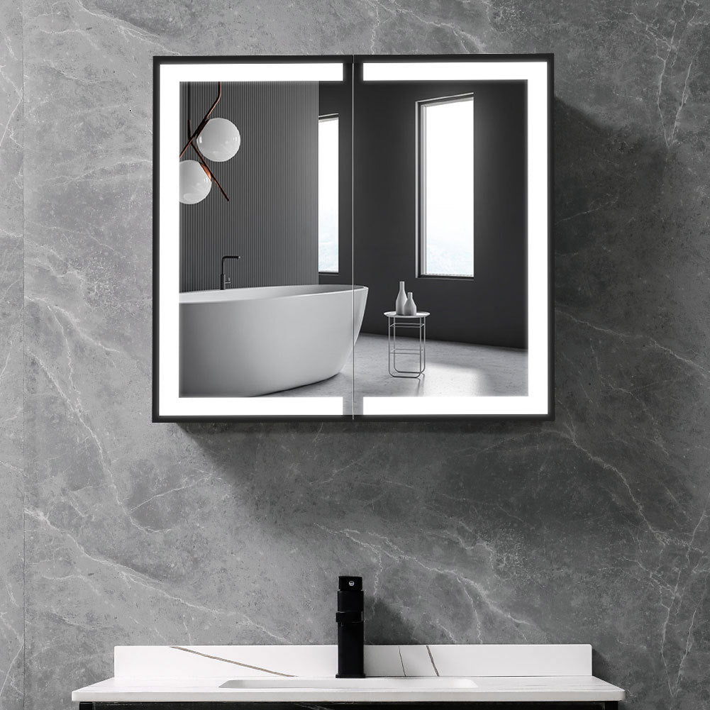 Modern Black Surface Mount LED Mirror Cabinet with Double-Sided Door