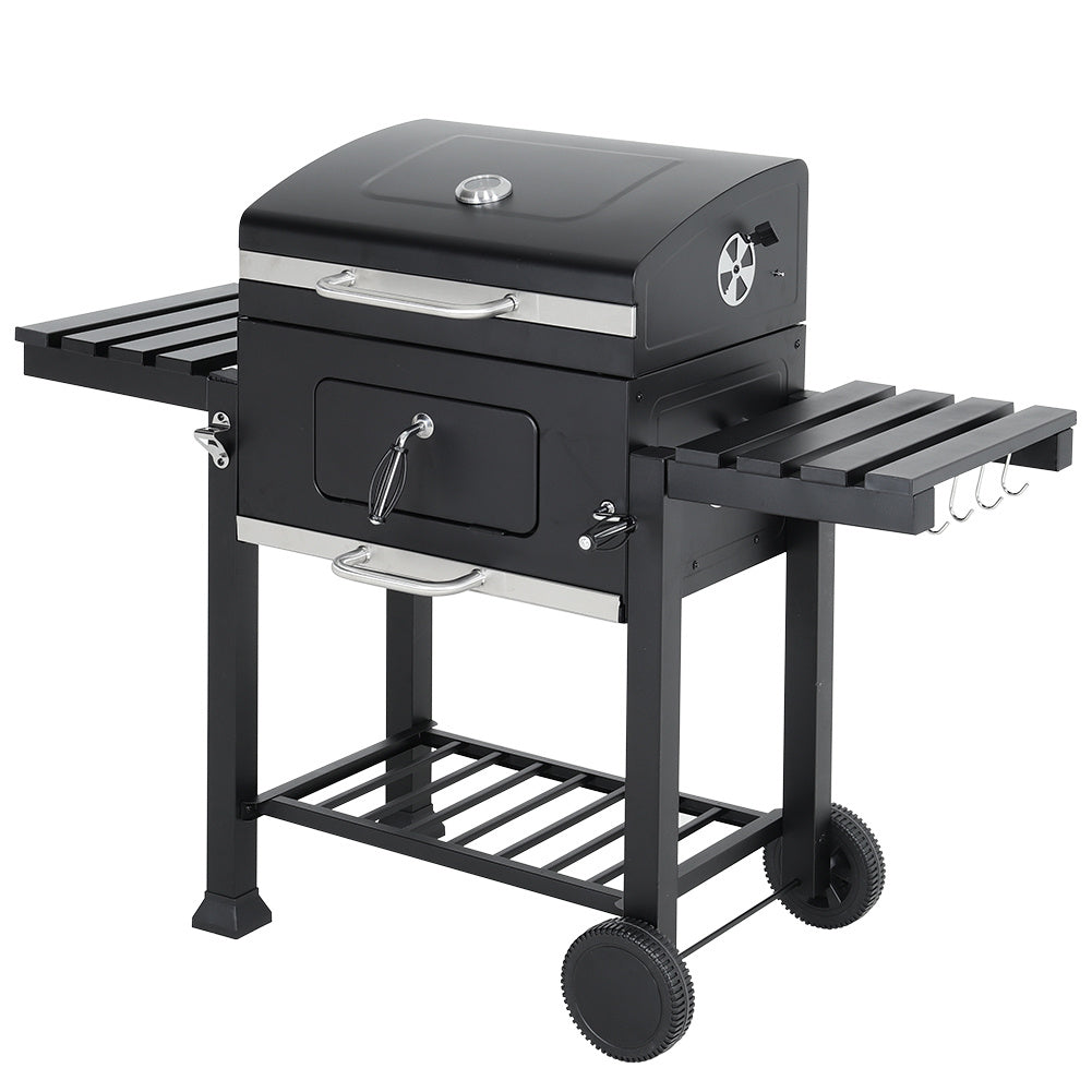 138CM Wide Charcoal BBQ Grill with Side Shelves